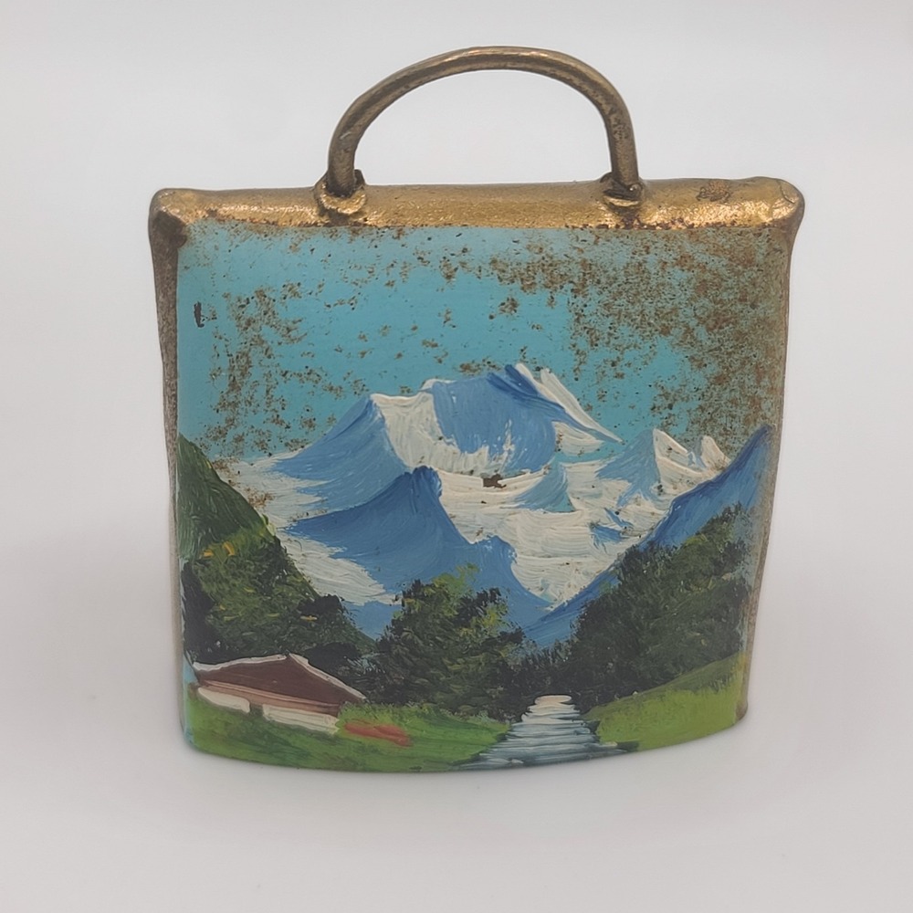 Vintage‎ Metal Cow Bell Handpainted Flowers Swiss Mountains